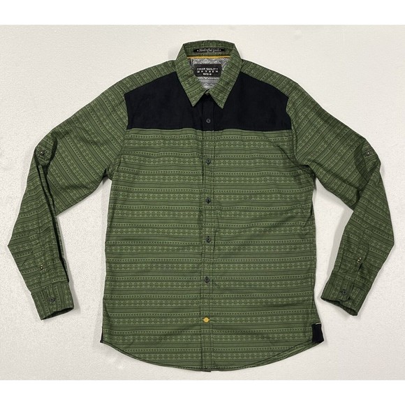 Tranquility Mayhem Green Button Down Shirt Mens Size M Roll Tab Sleeve - Picture 1 of 4